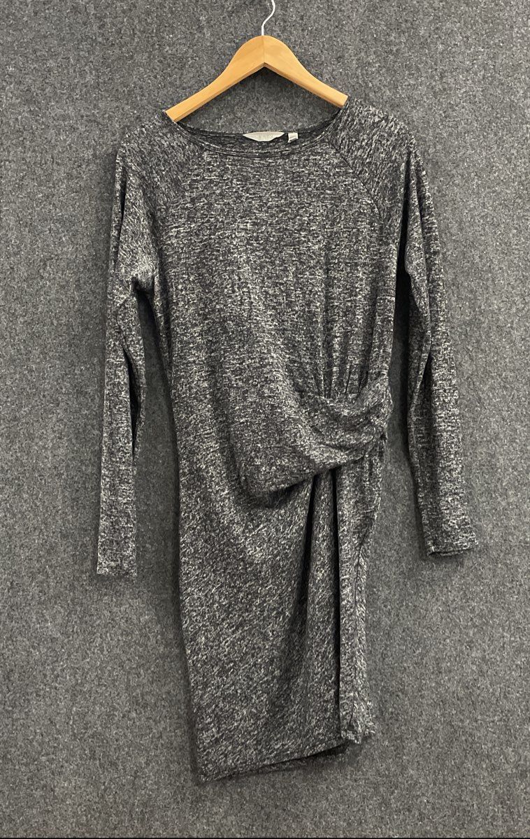 Athleta Women's Gray Space Dye Long Sleeve Gathered Waist Knit Dress Sz S