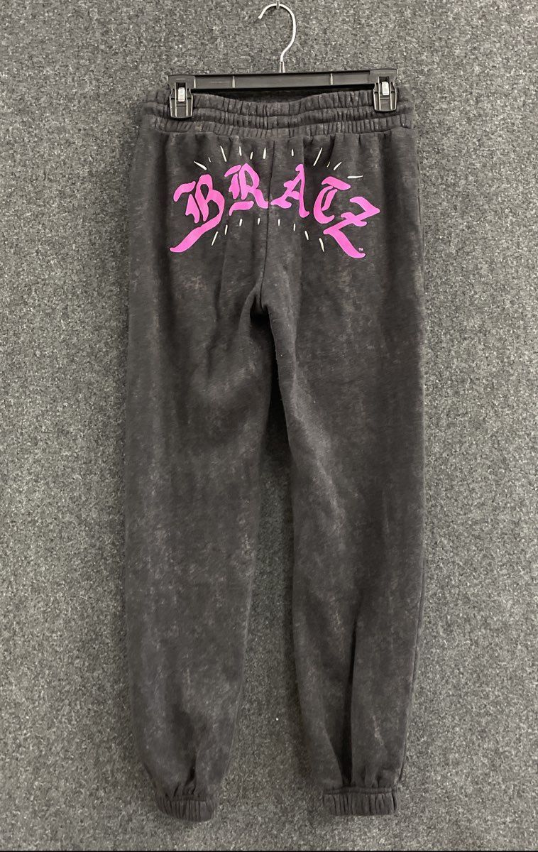 Bratz Women's Faded Black Acid Wash Y2K Graphic Joggers Sweatpants Sz S