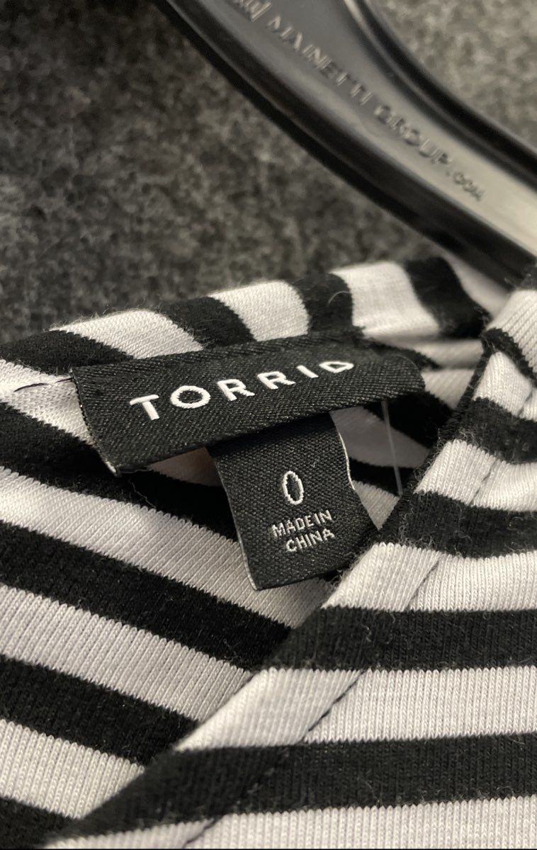 Torrid Women's Mini Jersey Twist Back Skater Dress Black White Stripe NWT Sz 0