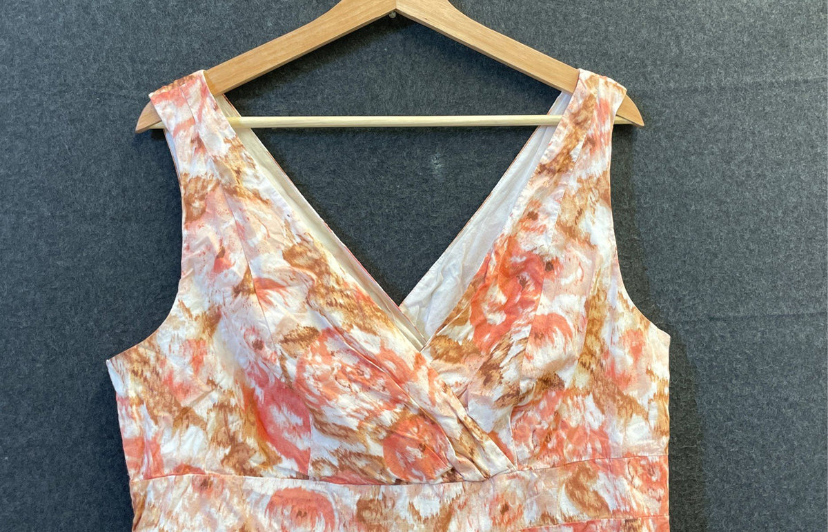 Land's End Women's Floral Fit & Flare V-Neck Sleeveless Dress Sz 14