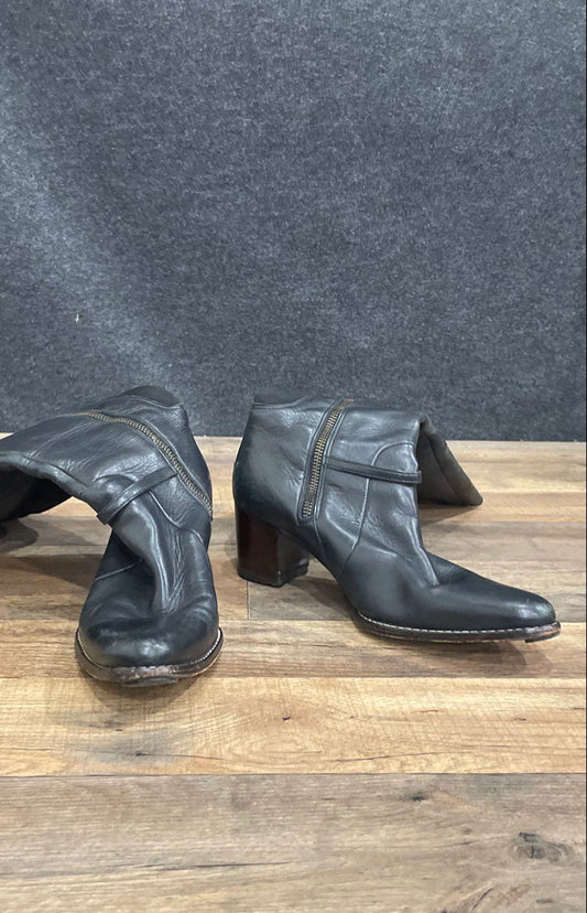 Timberland 61383 Black Leather Tall Block Heel Pointed Toe Boots Women's Size 8W