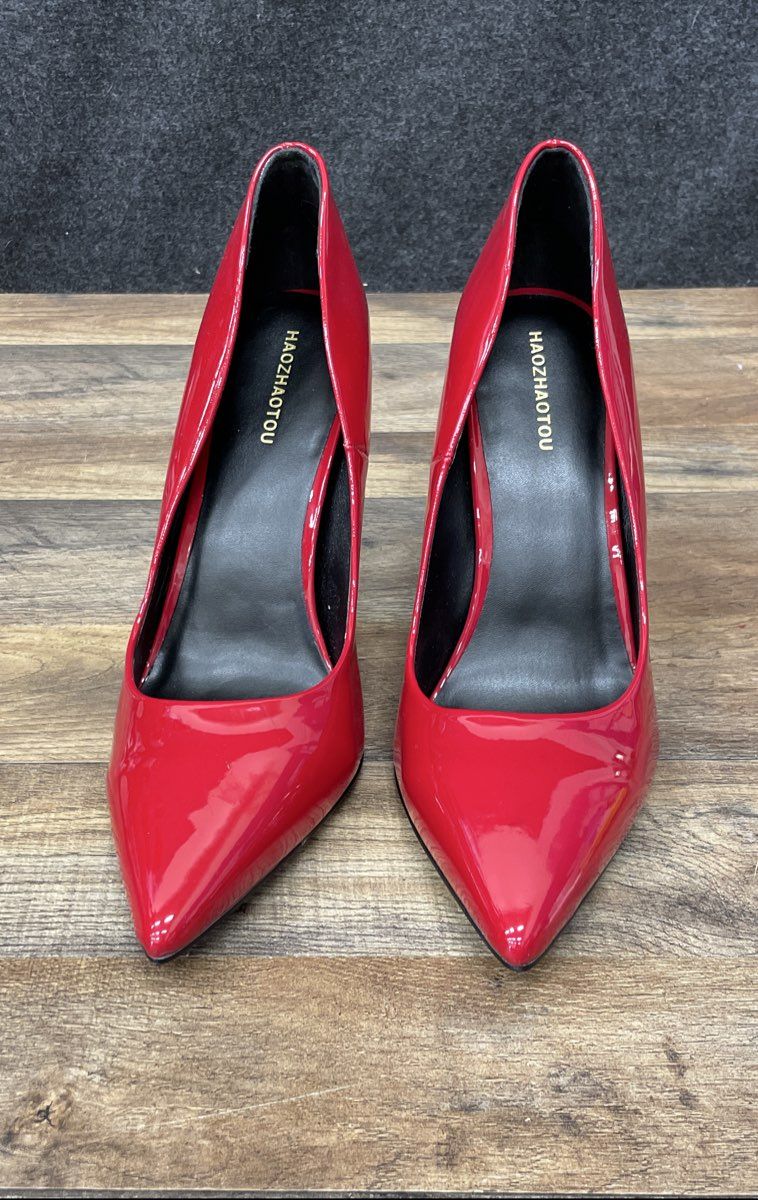 Haozhaotou Red Glossy Pointed Toe Stiletto Pumps Heels Size 10