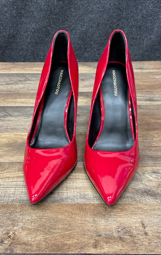 Haozhaotou Red Glossy Pointed Toe Stiletto Pumps Heels Size 10