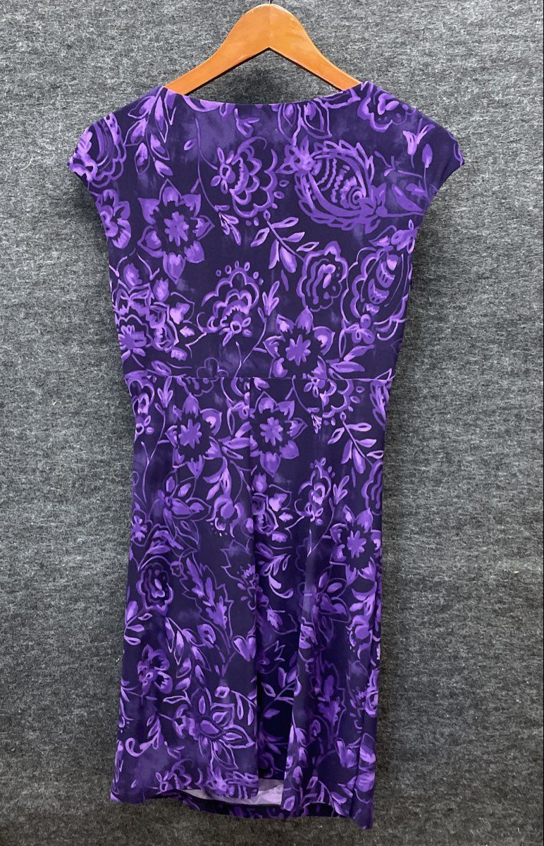 Lauren Ralph Lauren Women's Purple Floral Surplice Ruched Sheath Dress Sz 4