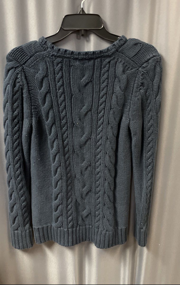 LL Bean Women's Blue Cable Knit 100% Cotton Crewneck Heritage Sweater Sz M