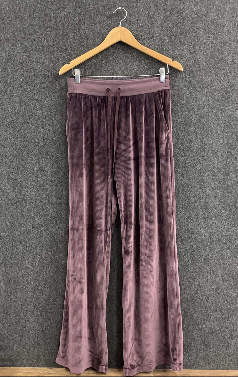 Victoria's Secret Women's Purple Ribbed Velour Wide Leg Drawstring Pants Sz M