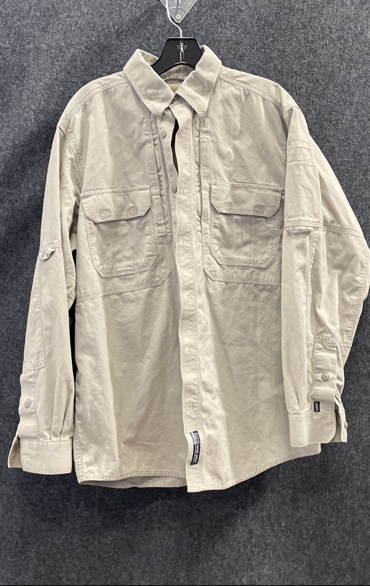 5.11 Tactical Men's Long Sleeve Shirt Tan Brown Cotton Canvas Vented Sz M