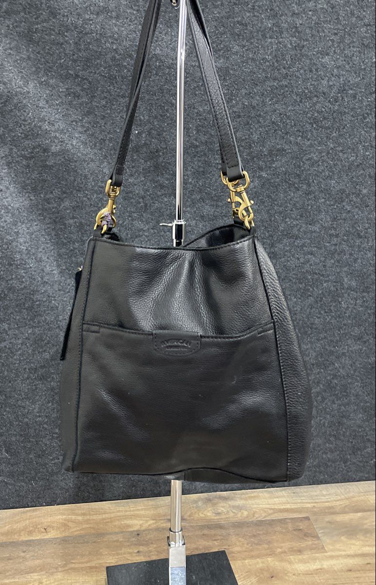 American Leather Co Black Pebbled Leather Triple Entry Hobo Shoulder Bag