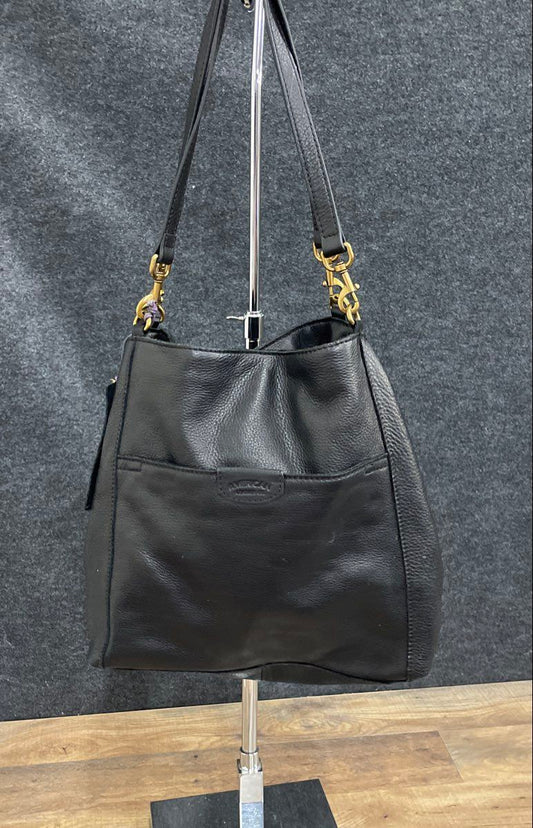 American Leather Co Black Pebbled Leather Triple Entry Hobo Shoulder Bag