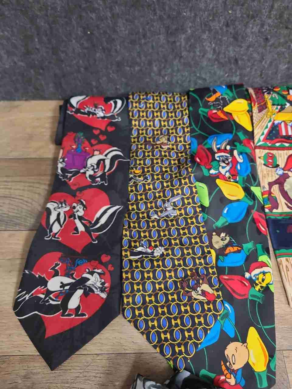 Vintage 90s Men's Necktie Lot 12pc Looney Tunes J Garcia Elmo Three Stooges