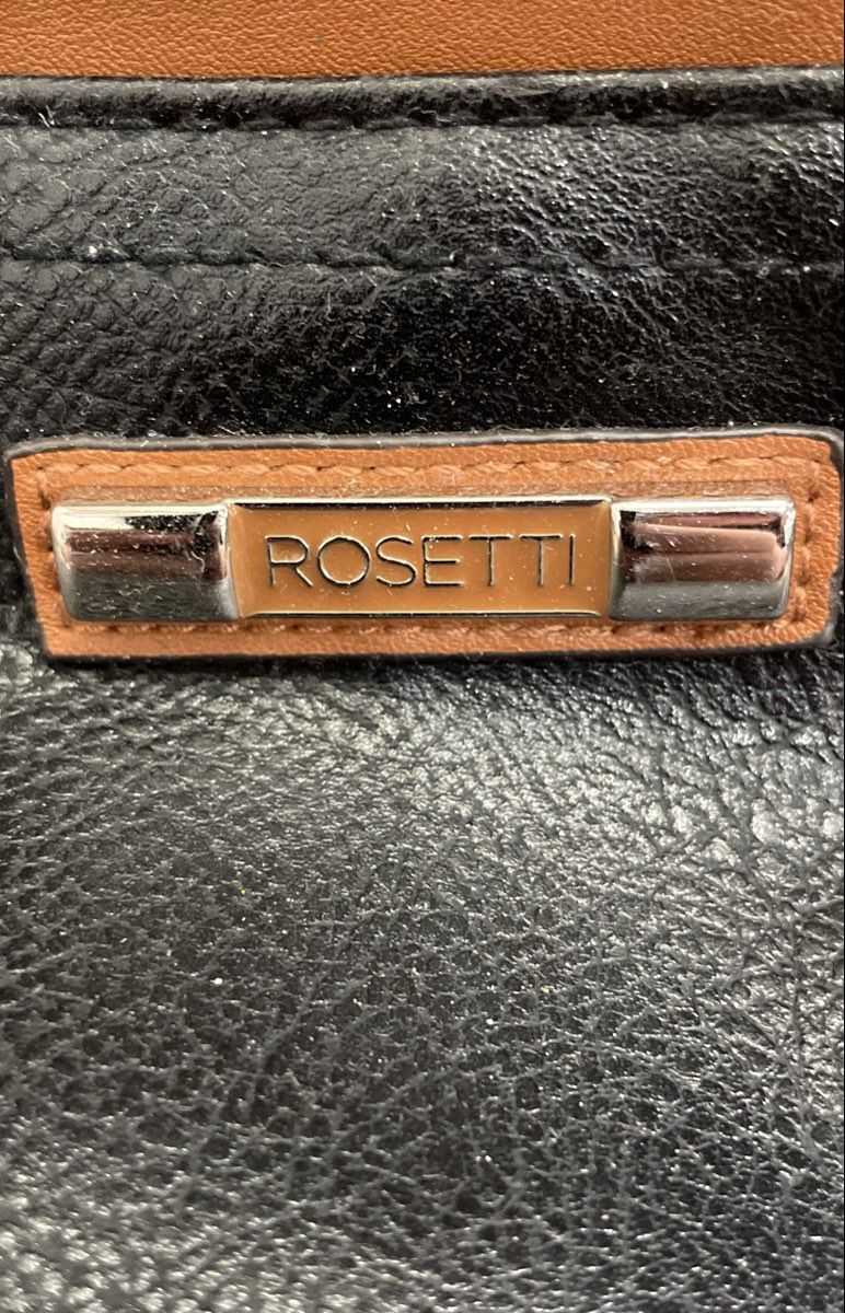Rosetti Black Pebbled Faux Leather Crossbody Bag Brown Trim Adjustable Strap