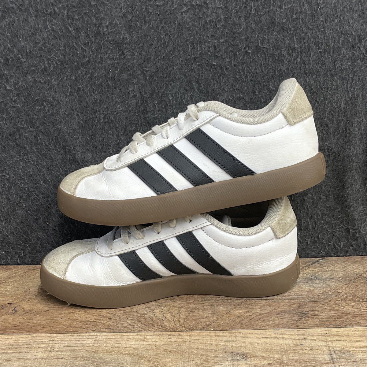 Adidas VL Court 3.0 White Black Gum Lifestyle Sneakers Youth Size 2