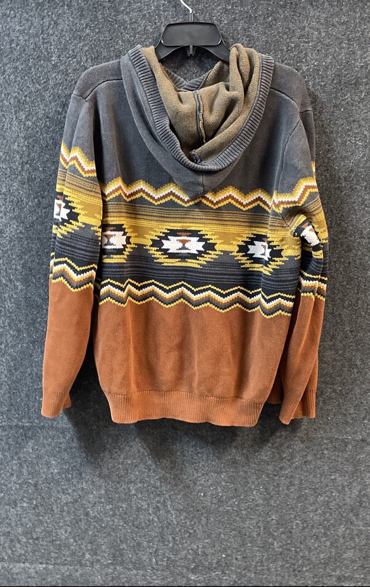 Sun + Stone Men's Southwestern Geometric Cotton Hooded Sweater Sz XL