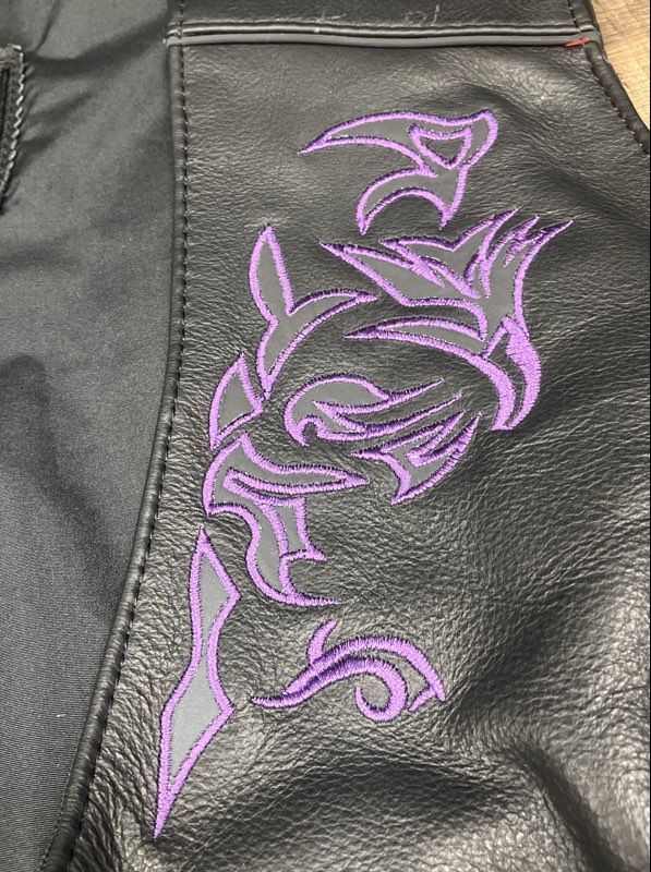 Leather Gear Women's Biker Vest Black Purple Embroidered Lace Up Sz XXL