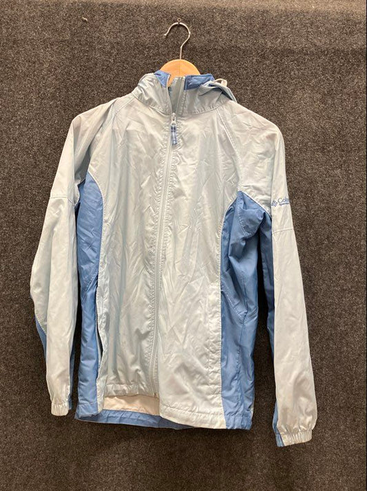Columbia Women's Blue White Colorblock Hooded Windbreaker Jacket Mesh Lined S