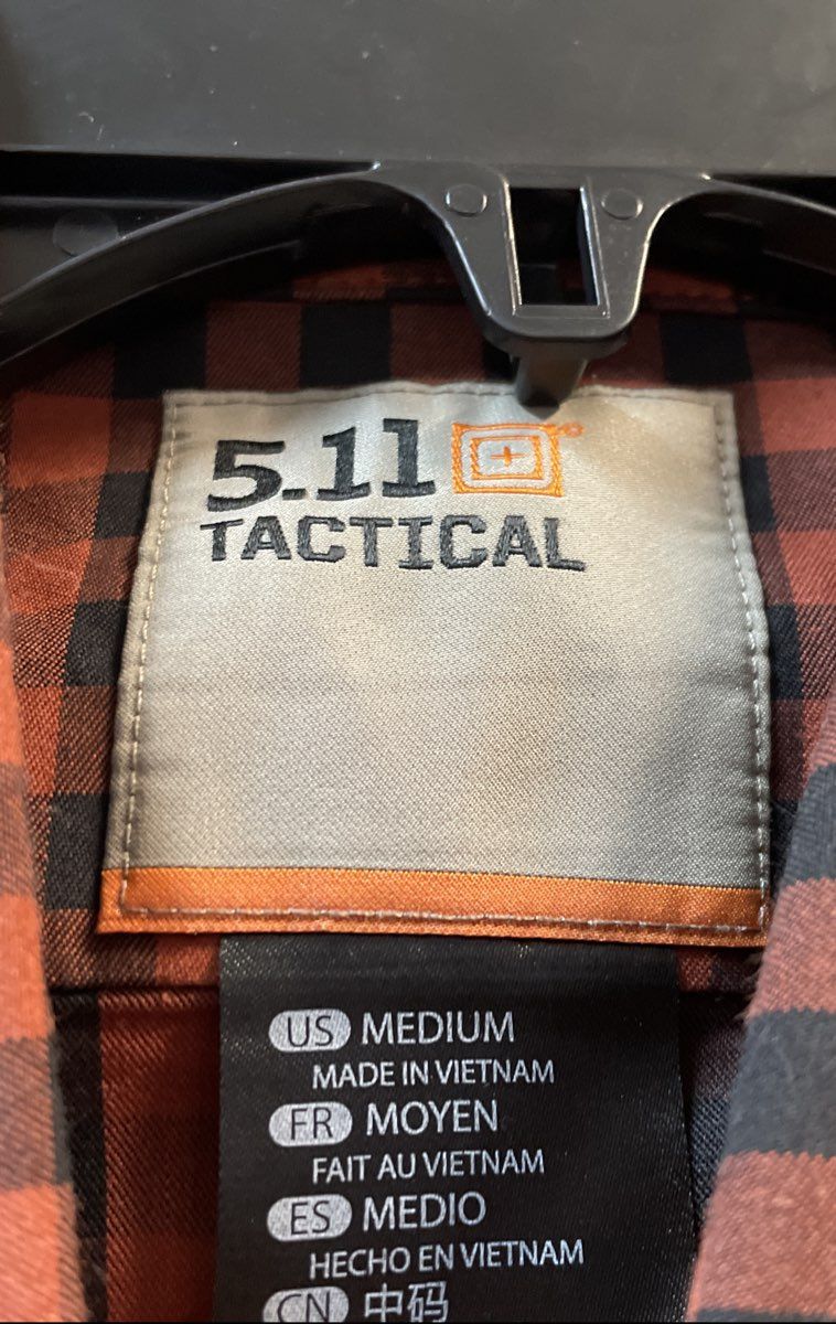 5.11 Tactical Men's Orange Black Gingham Check Long Sleeve Shirt Sz M