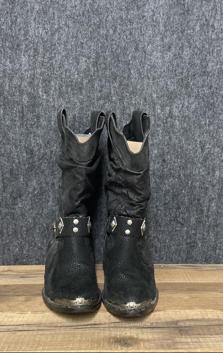 Dingo Fiona Black Leather Slouch Cowboy Western Boots Women's Size 6