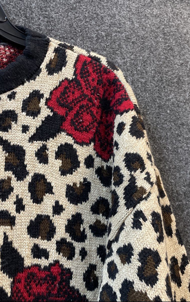 Vintage 90s Just For Women Leopard Floral Rose Sweater USA Sz 3X
