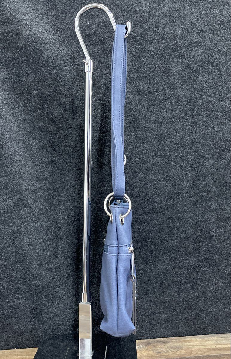 Rosetti Blue Leather Triple Zip Crossbody Bag Silver Hardware Adjustable Strap