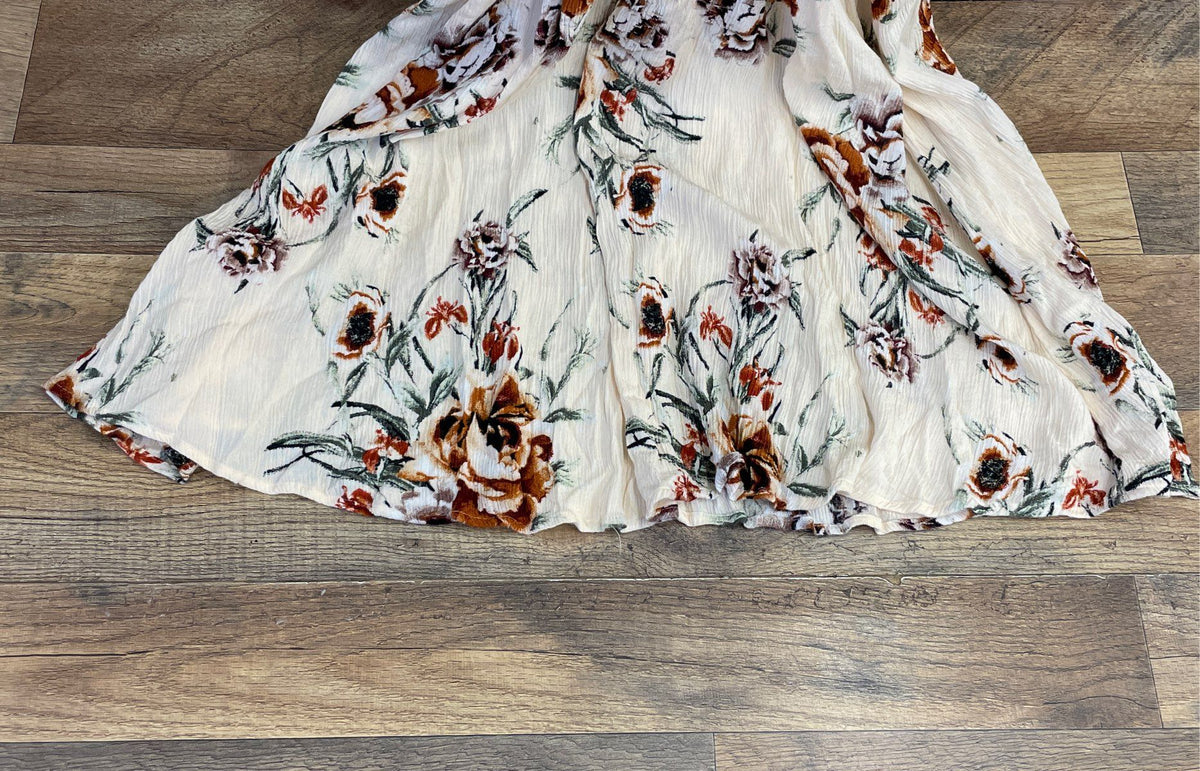 Est. 1946 Women's Cream Floral Maxi Dress Tie Waist Flutter Sleeve Wrap Size M