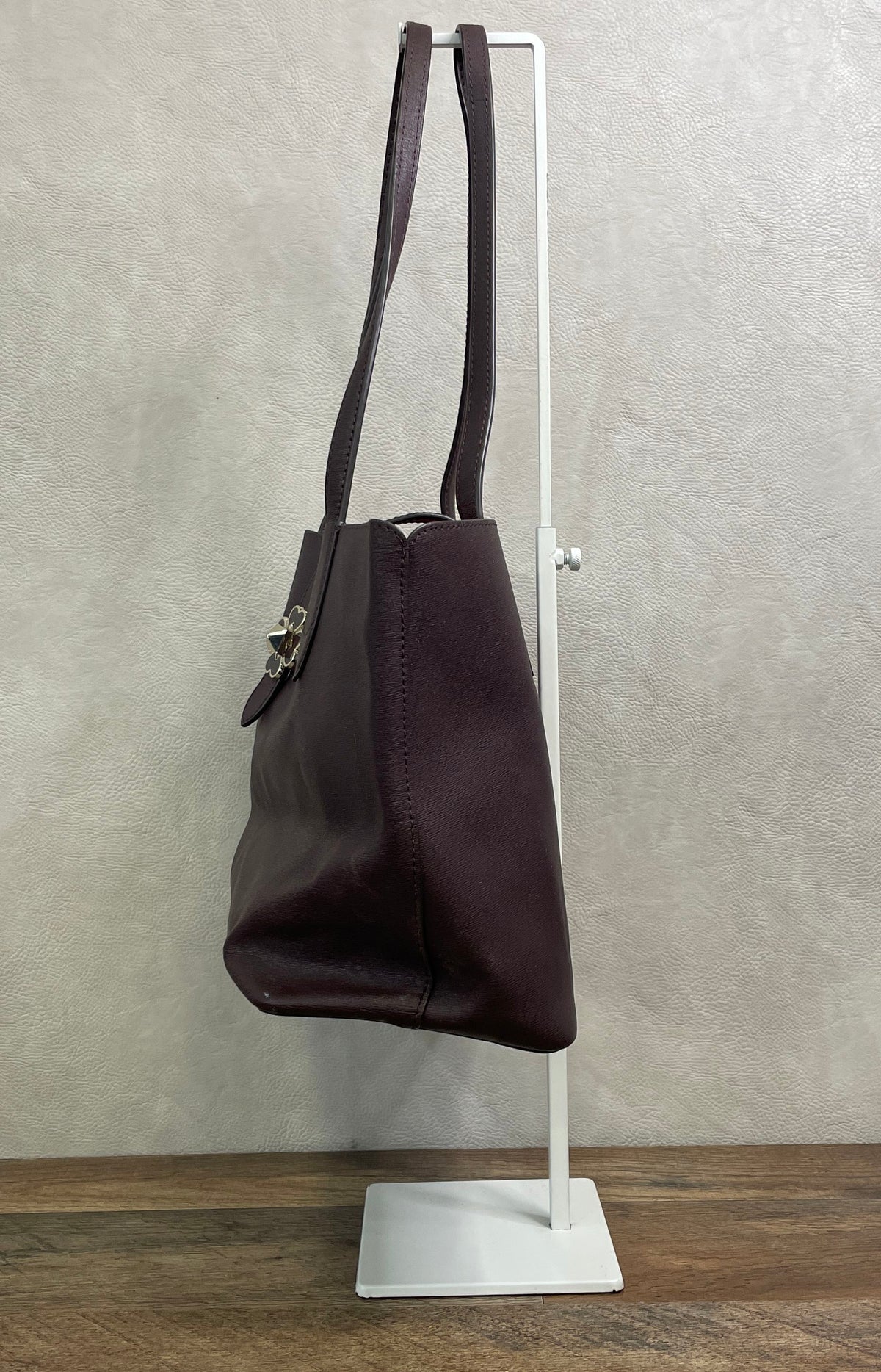 Kate Spade Burgundy Leather 4 Heart Clover Clasp Tote Bag Shoulder Bag