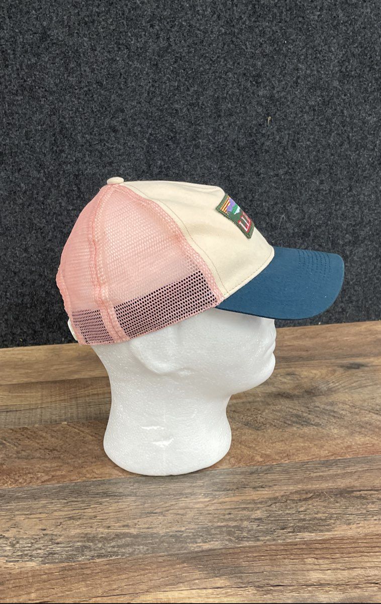 L.L. Bean Unisex Trucker Hat Cream Blue Pink Mesh Back Snapback Mountain Logo