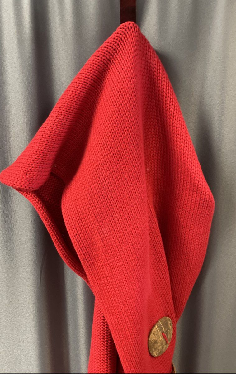 Katie Todd Women's Red 100% Cotton Chunky Knit Cardigan Scarf Large Buttons OS