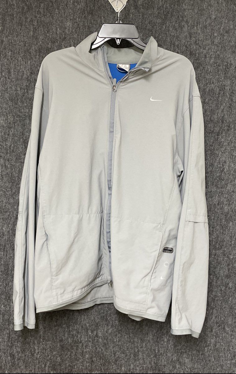 Nike Men's Gray Full Zip Fit Dry Training Running Jacket Blue Interior Sz XL