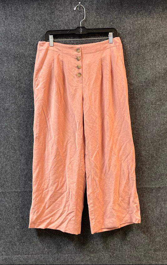 Loft Women's Pink High Waist Button Fly Wide Leg Cropped Pants Sz 8 NWT