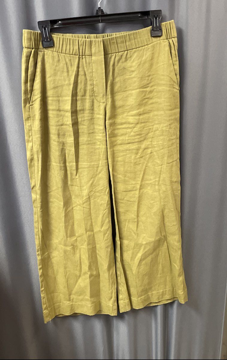 J. Jill Women's Green Linen Blend Wide Leg Cropped Elastic Waist Pants Sz XS