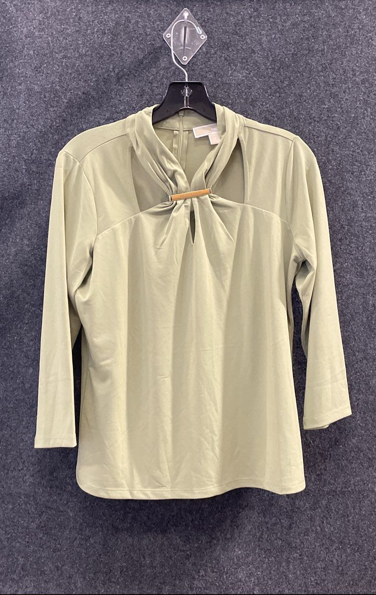 Michael Kors Women's Green Gold Bar Keyhole Neck 3/4 Sleeve Top Sz M