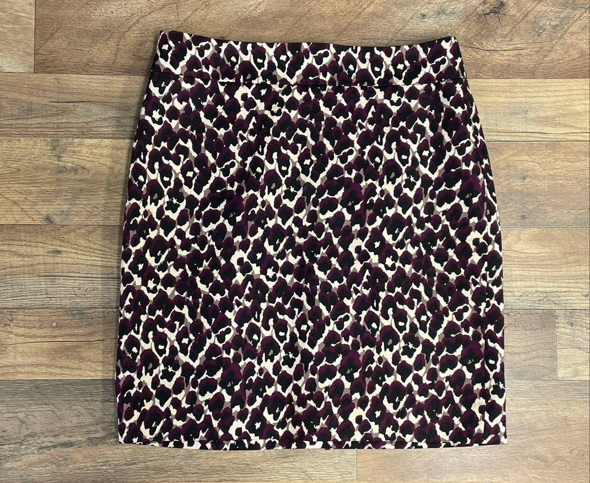 Ann Taylor Women's Purple Leopard Print Cotton Pencil Skirt Sz 4 NWT
