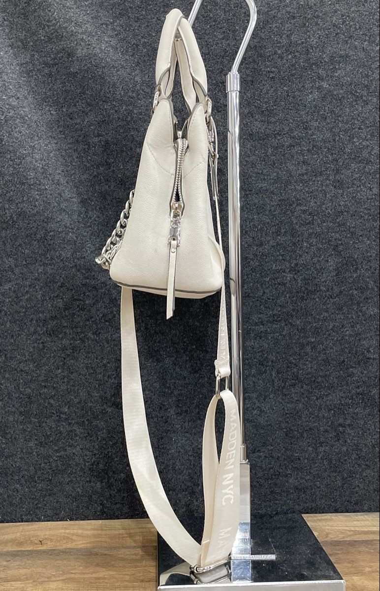 Madden NYC White Pebbled Leather Satchel Crossbody Handbag Silver Hardware