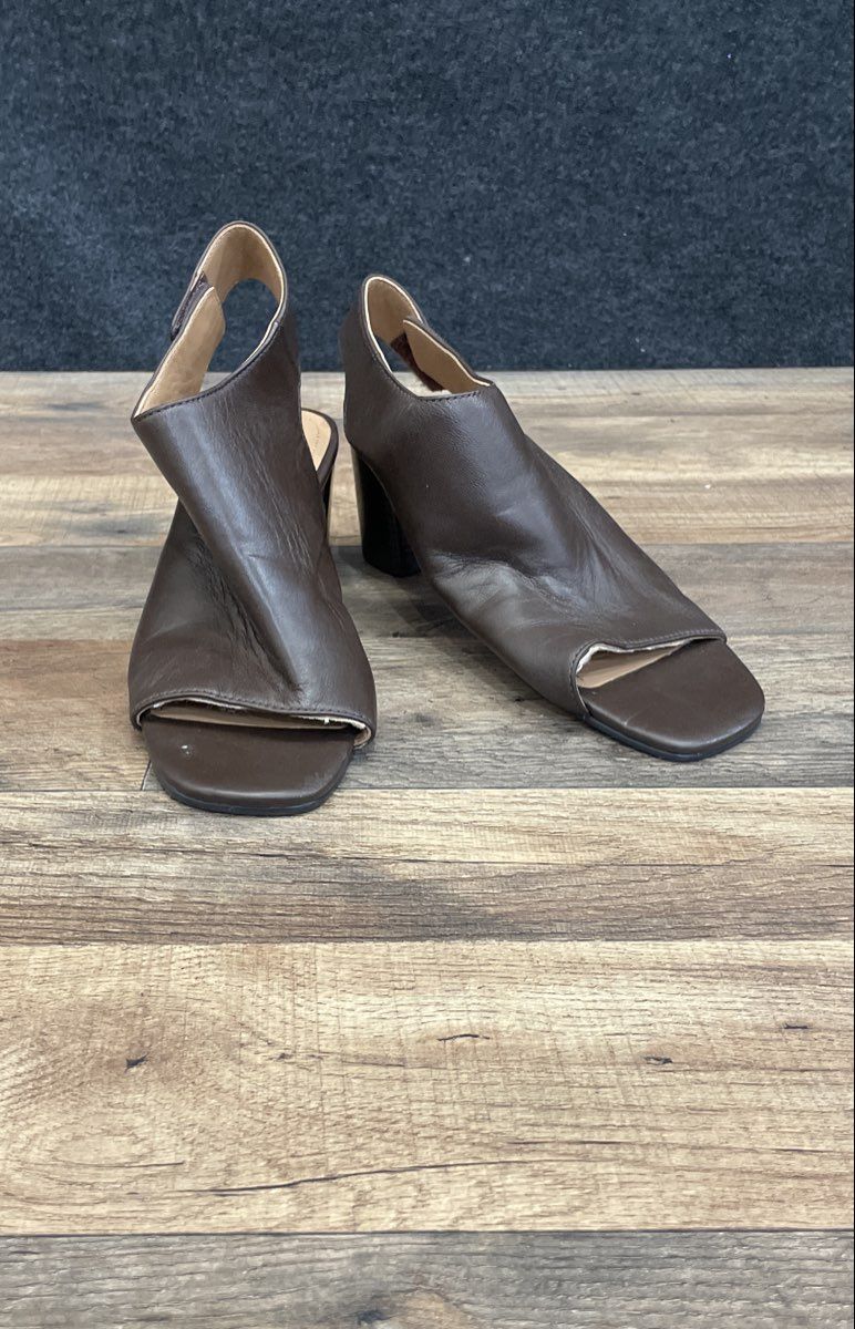 Johnston & Murphy Evelyn Brown Leather Asymmetric Slingback Sandals Size 8M
