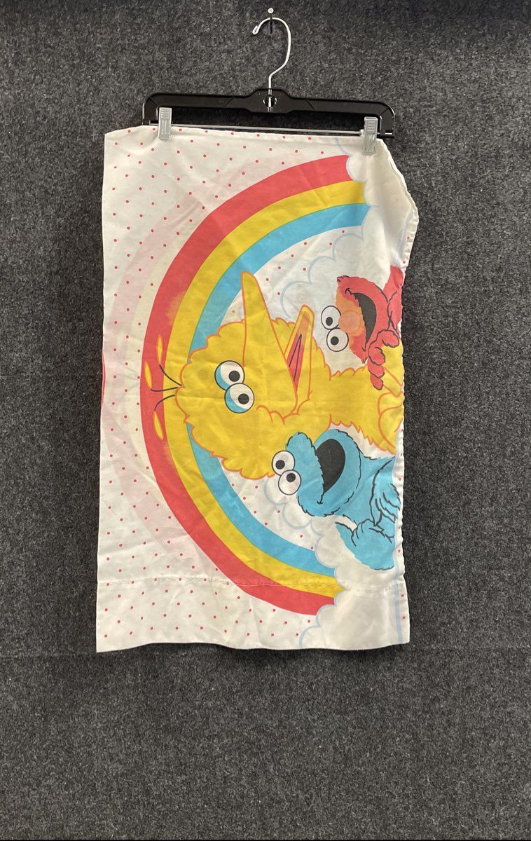 Vintage Sesame Street Pillowcase Big Bird Elmo Cookie Monster Rainbow Polka Dot