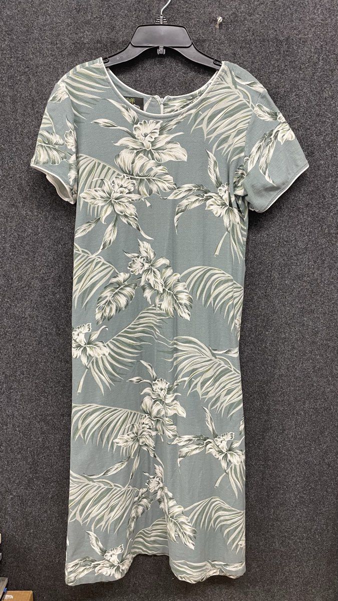 Vintage 90s Hawaiian Reserve Women's Sheath Dress Green Tropical Floral Cotton S