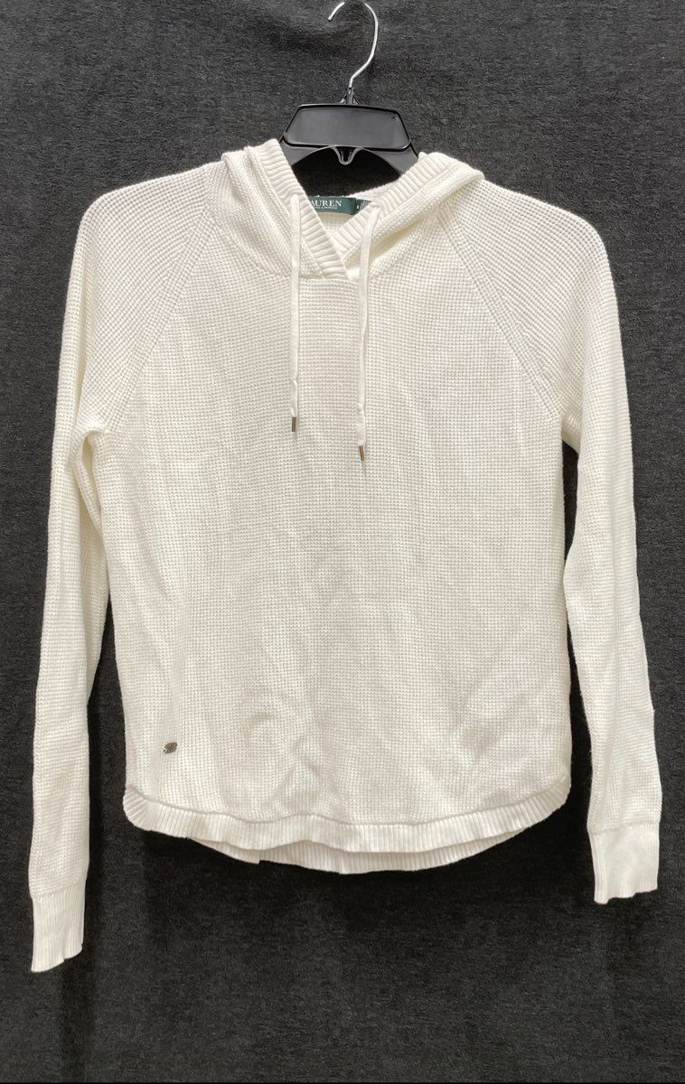 Lauren Ralph Lauren Women's White Waffle Weave Cotton Pullover Hoodie Sz M