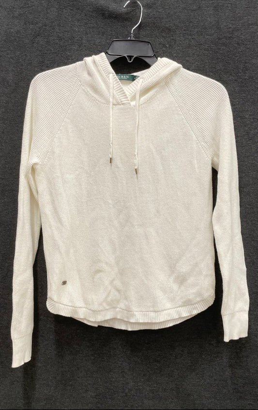 Lauren Ralph Lauren Women's White Waffle Weave Cotton Pullover Hoodie Sz M