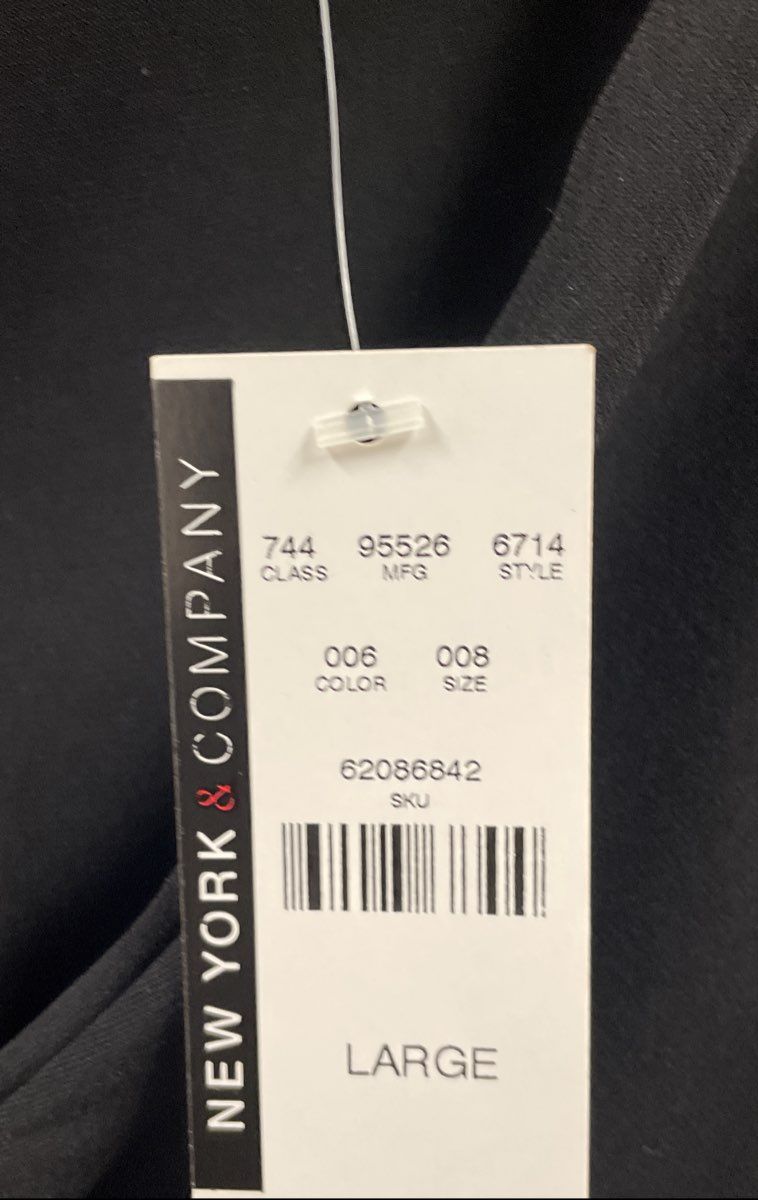 New York & Company Women's Black Ruched V-Neck 3/4 Sleeve Dress NWT Sz L