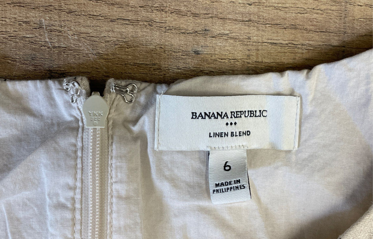Banana Republic Women's Cream Striped Cotton Linen Blend Shift Dress Size 6