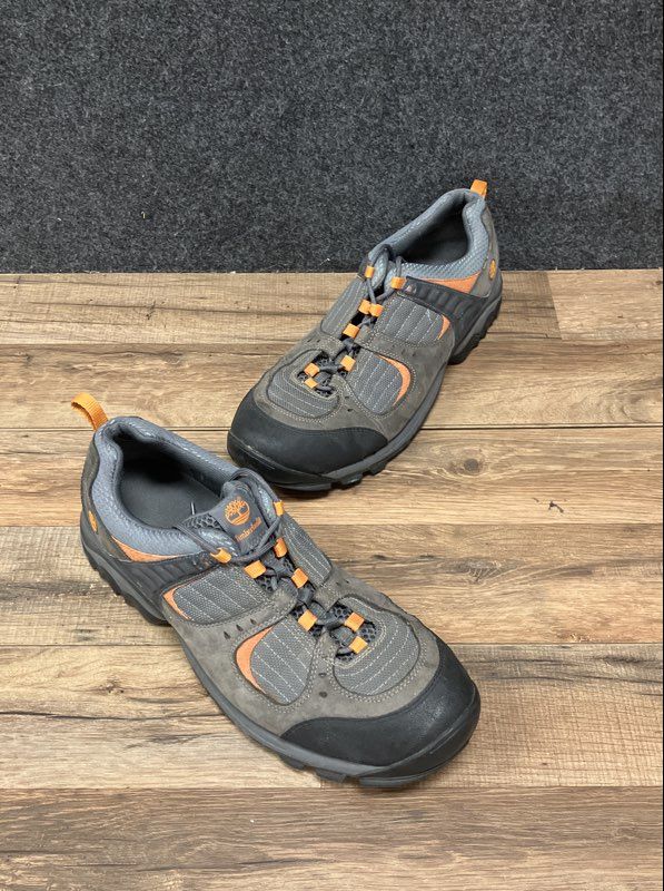 Timberland Grey Orange Leather Mesh Low Top Hiking Trail Shoes Men's Size 12