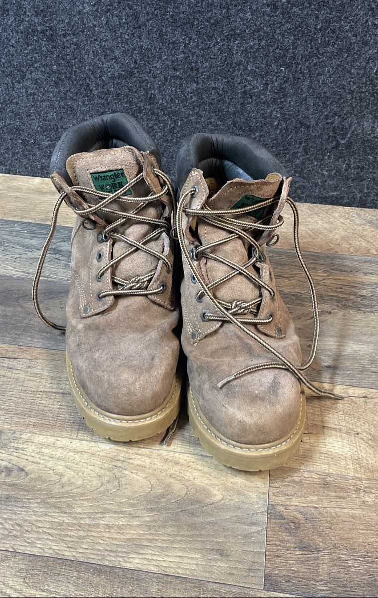 Wrangler Work Steel Toe Brown Leather Safety Work Boots Men's Size 9W