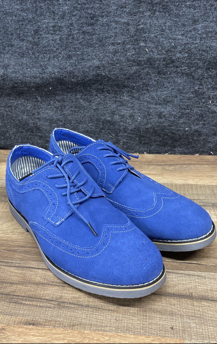 Alpineswiss S817 Blue Suede Wingtip Brogue Derby Dress Shoes Men's Size 10