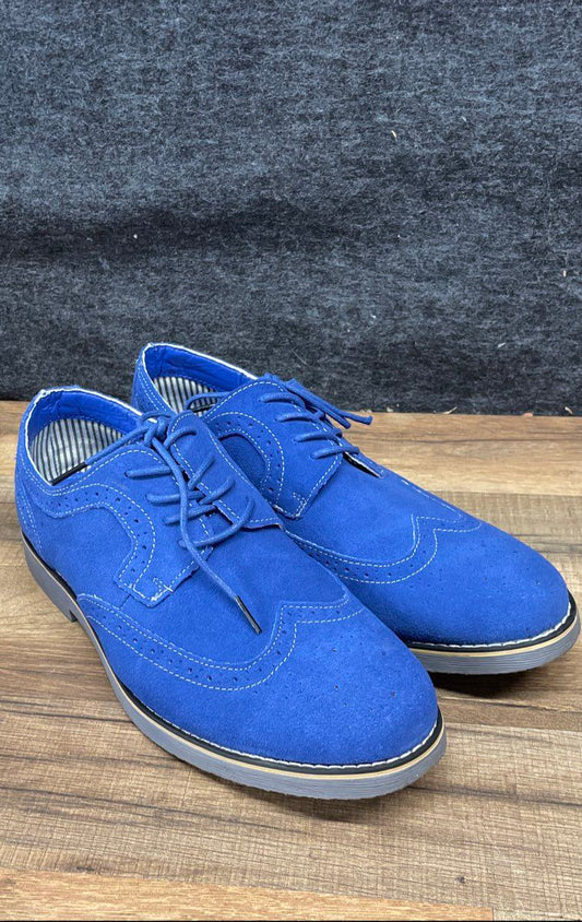 Alpineswiss S817 Blue Suede Wingtip Brogue Derby Dress Shoes Men's Size 10