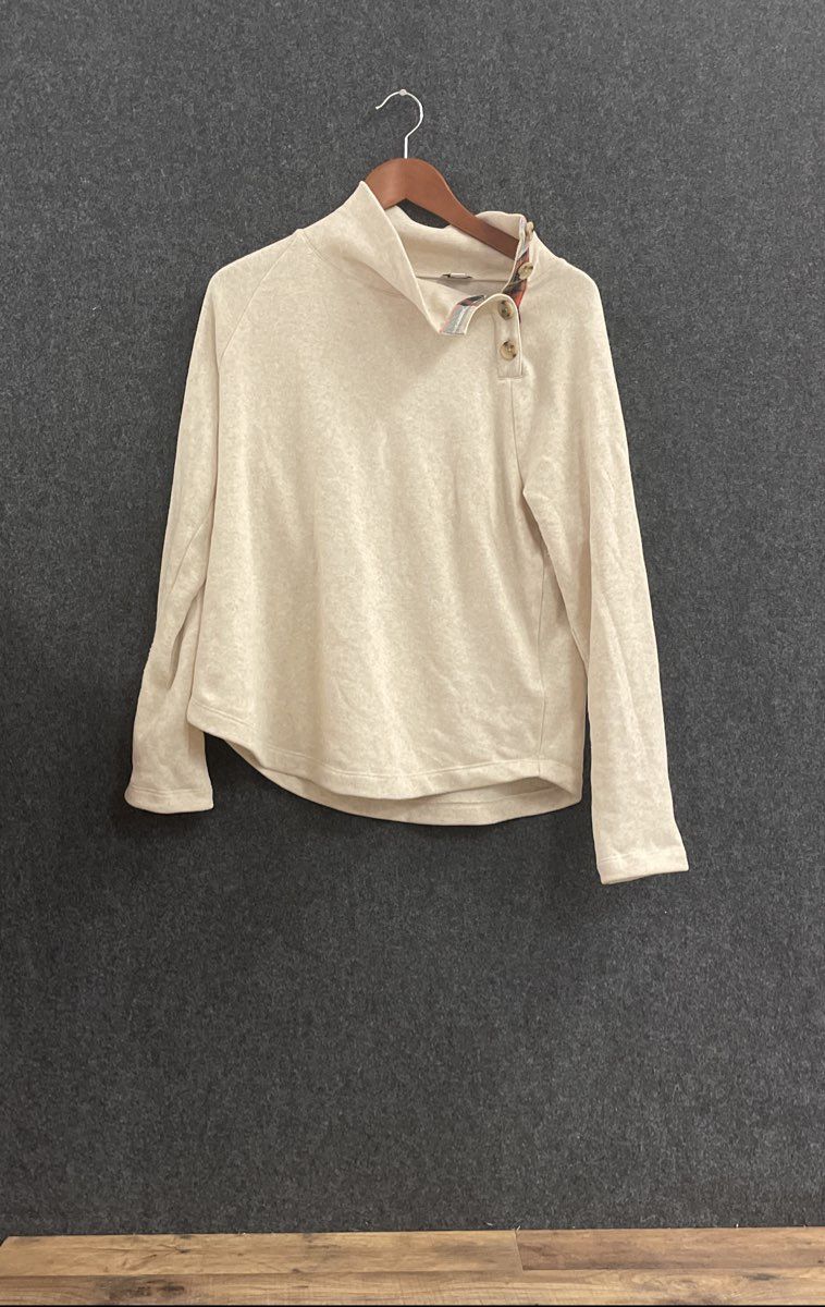 J.Crew Women's Oatmeal Heathered Funnel Neck Side Button Sweatshirt Sz M