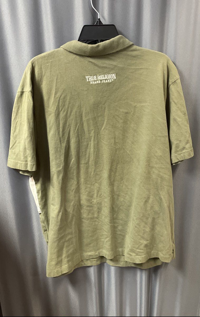 True Religion Men's Green White Stripe Embroidered Buddha Polo Shirt Sz 3XL