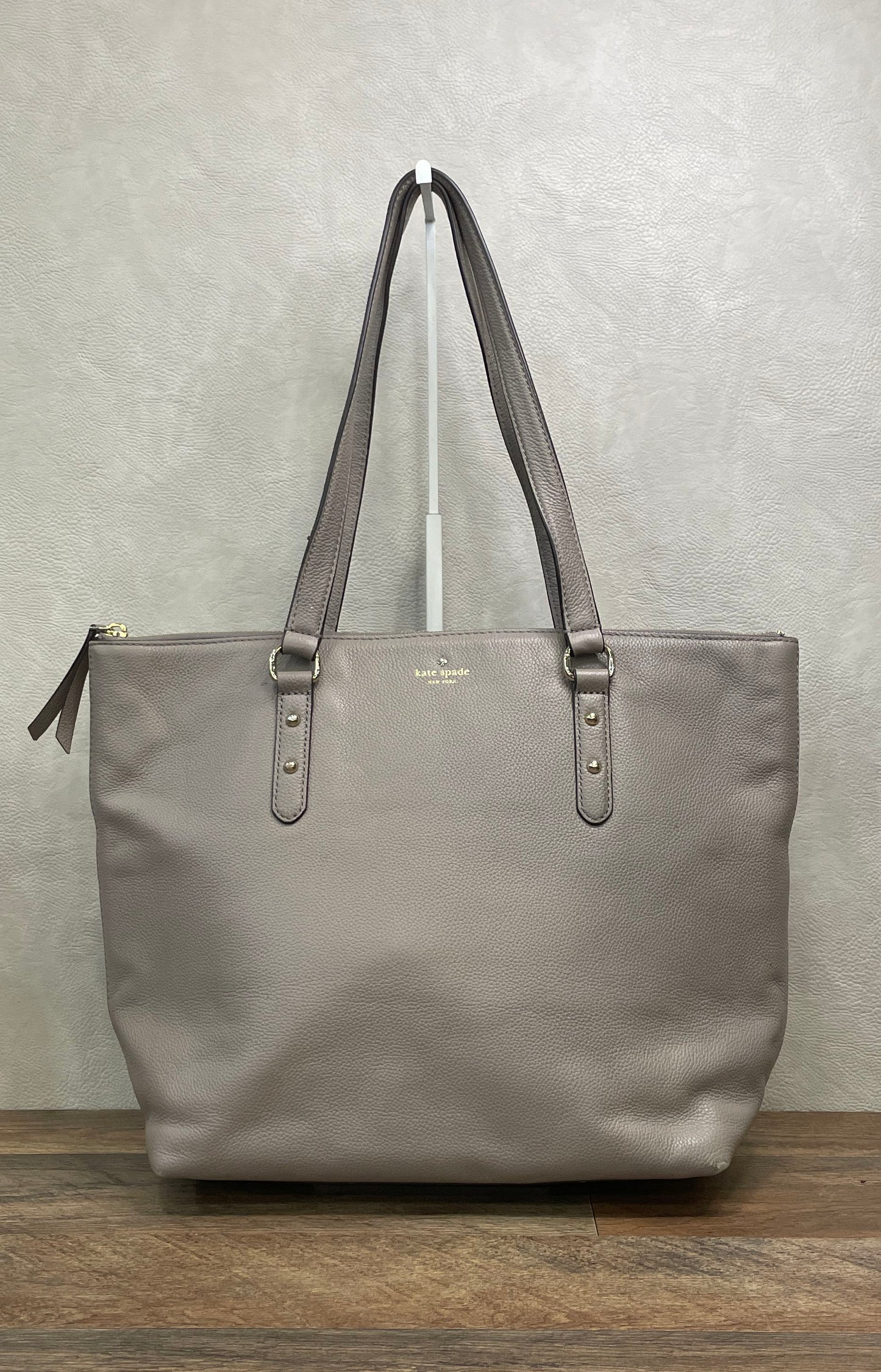 Kate Spade Grey Pebbled Leather Zip Top Tote Bag Large Shoulder Bag