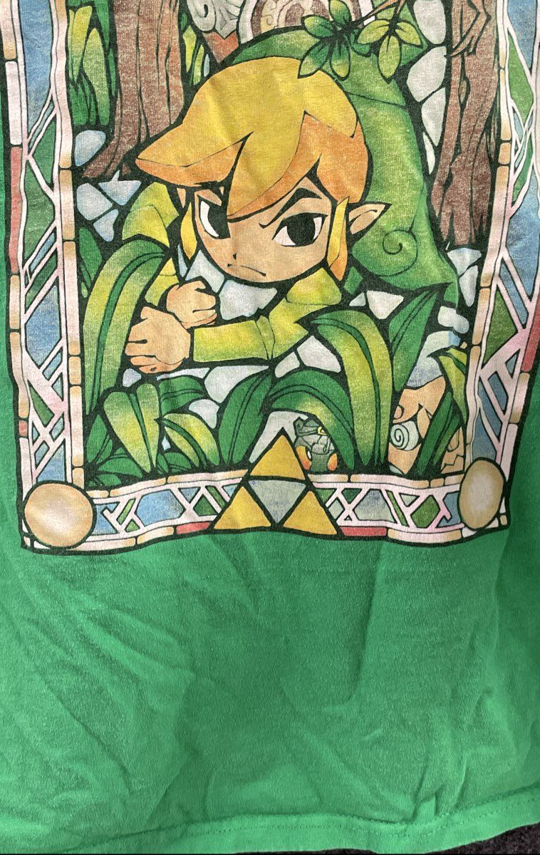 Nintendo Legend of Zelda Men's Green Wind Waker HD Stained Glass T-Shirt Sz L