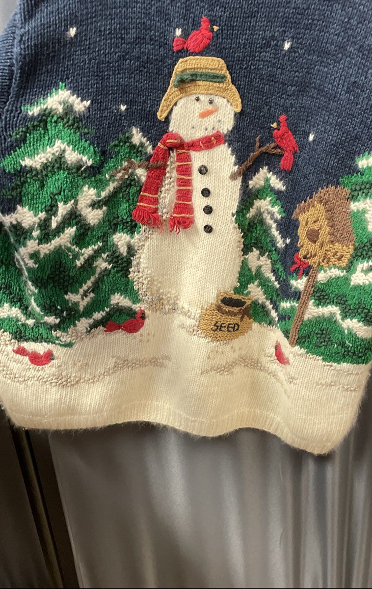 Croft & Barrow Winter Snowman Cardinal Hand Knit Angora Blend Sweater Sz L