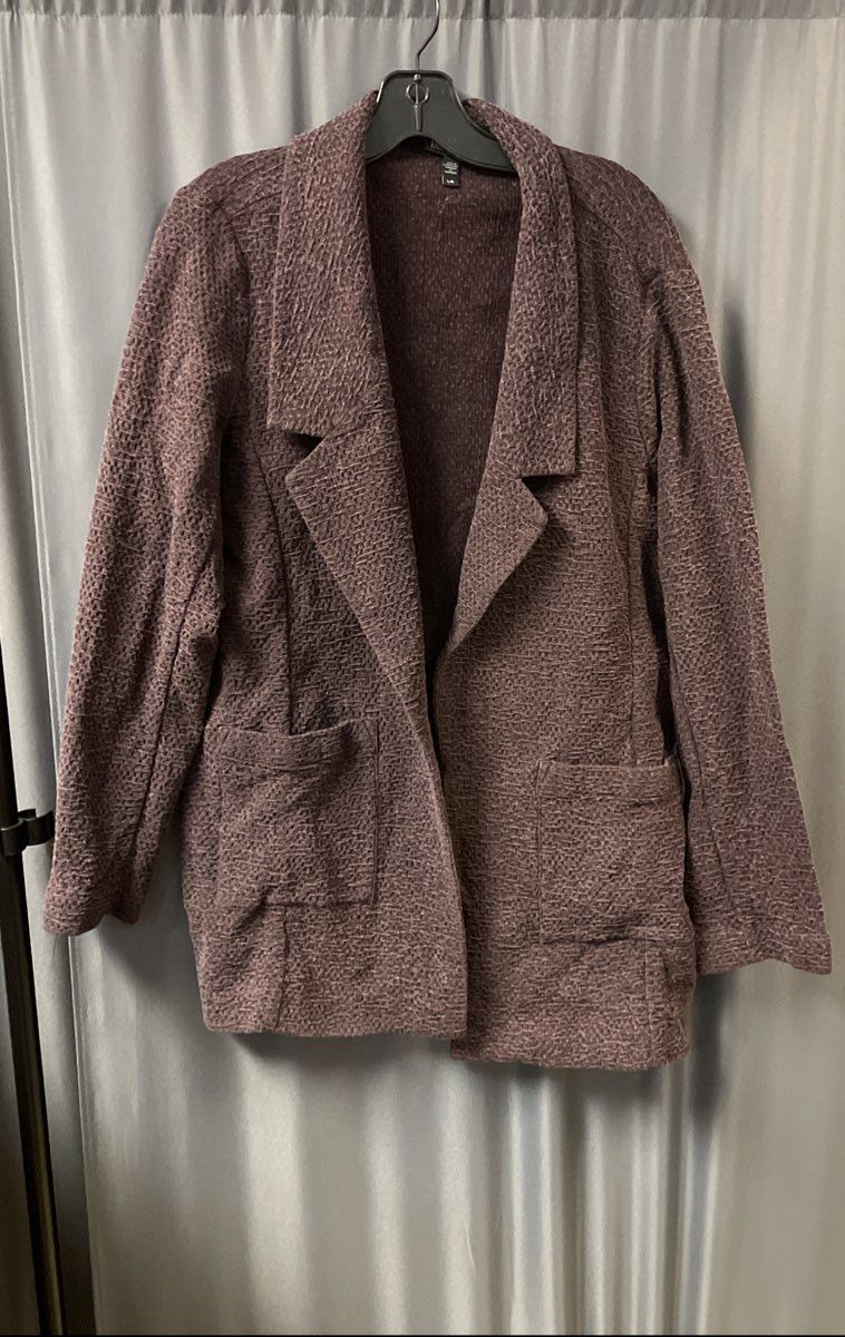 Eileen Fisher Women's Purple Textured Knit Open Front Tencel Cotton Jacket Sz L